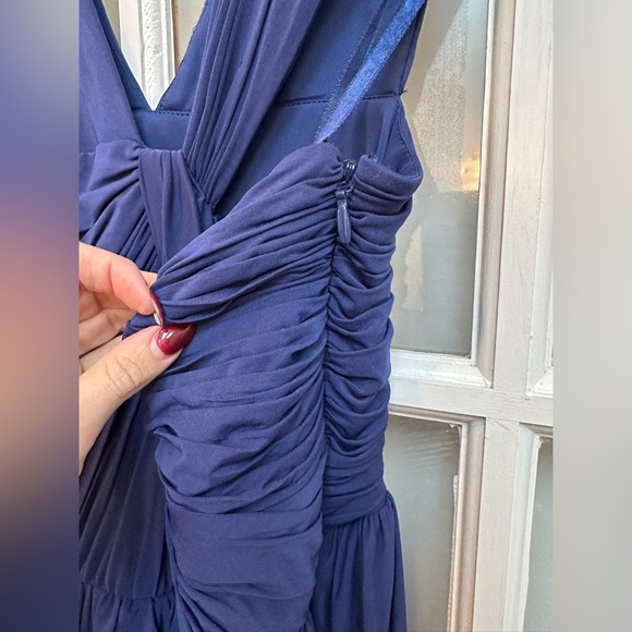 BCBGMaxAzria Christina Ruched Asymmetric Blue Drape Dress Women’s Size Medium M - Picture 7 of 15